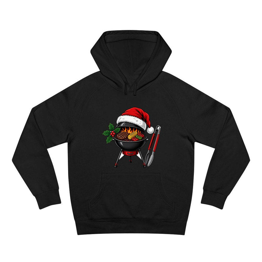 Christmas Barbecue And Tongs personalised Christmas hoodie in black