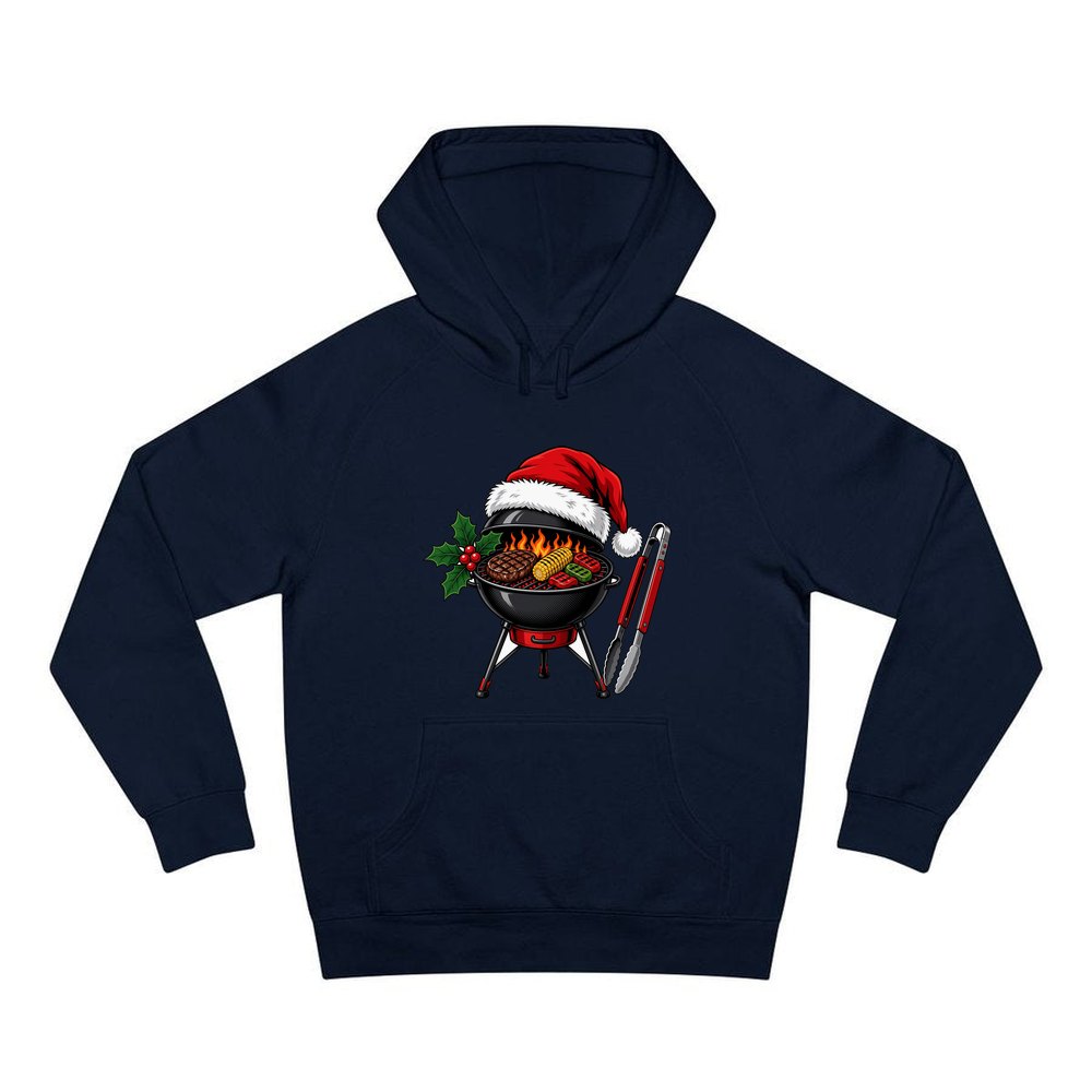 Christmas Barbecue And Tongs personalised Christmas hoodie in navy