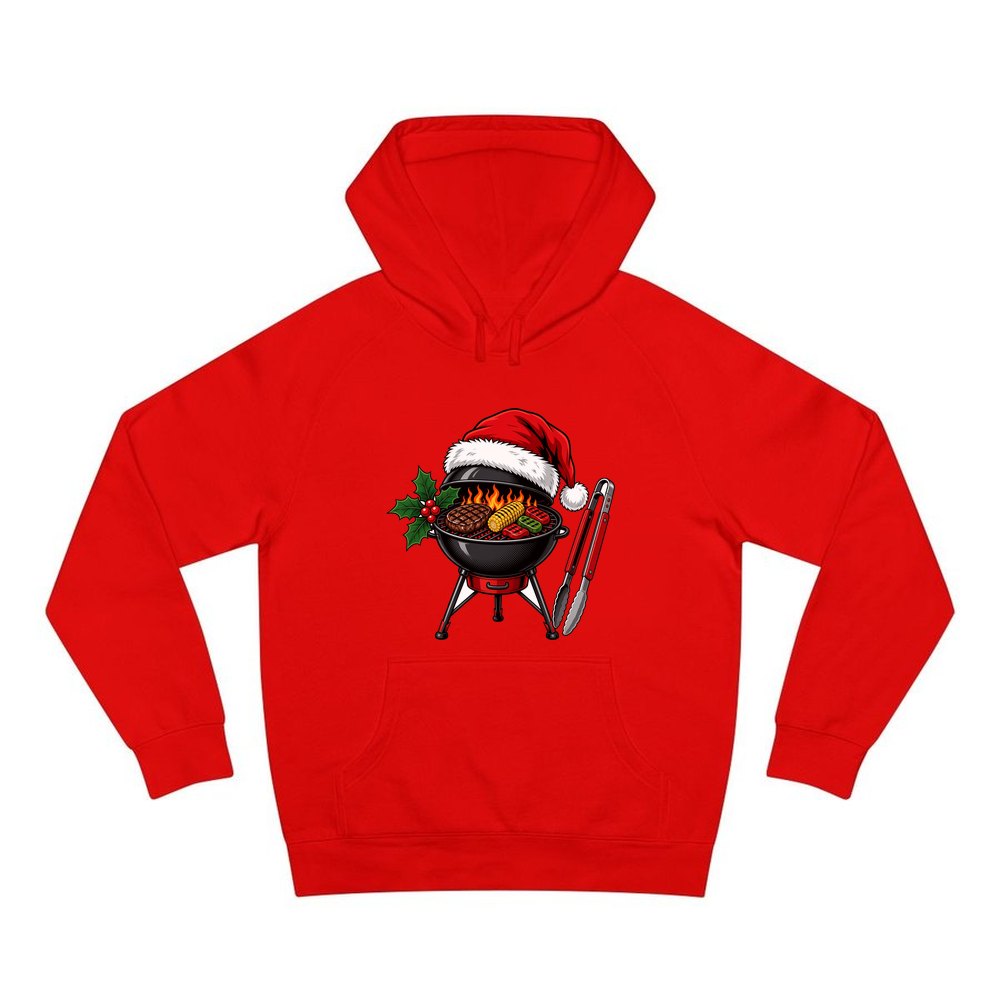 Christmas Barbecue And Tongs personalised Christmas hoodie in red