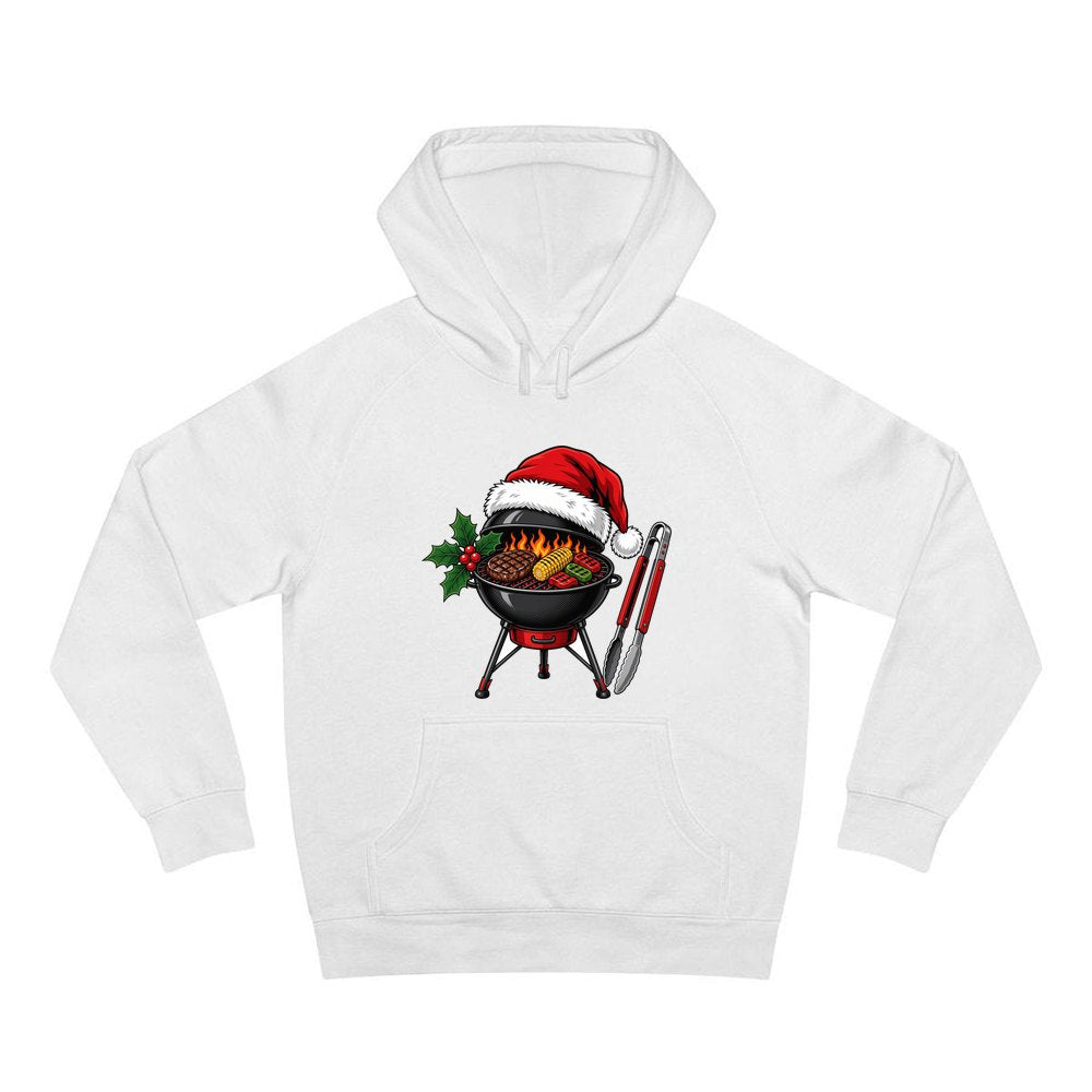 Christmas Barbecue And Tongs personalised Christmas hoodie in white