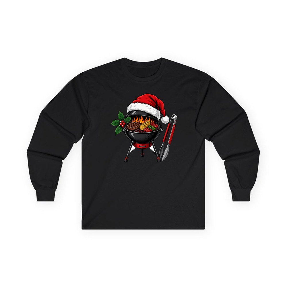 Christmas Barbecue And Tongs personalised long sleeve Christmas T-shirt in black