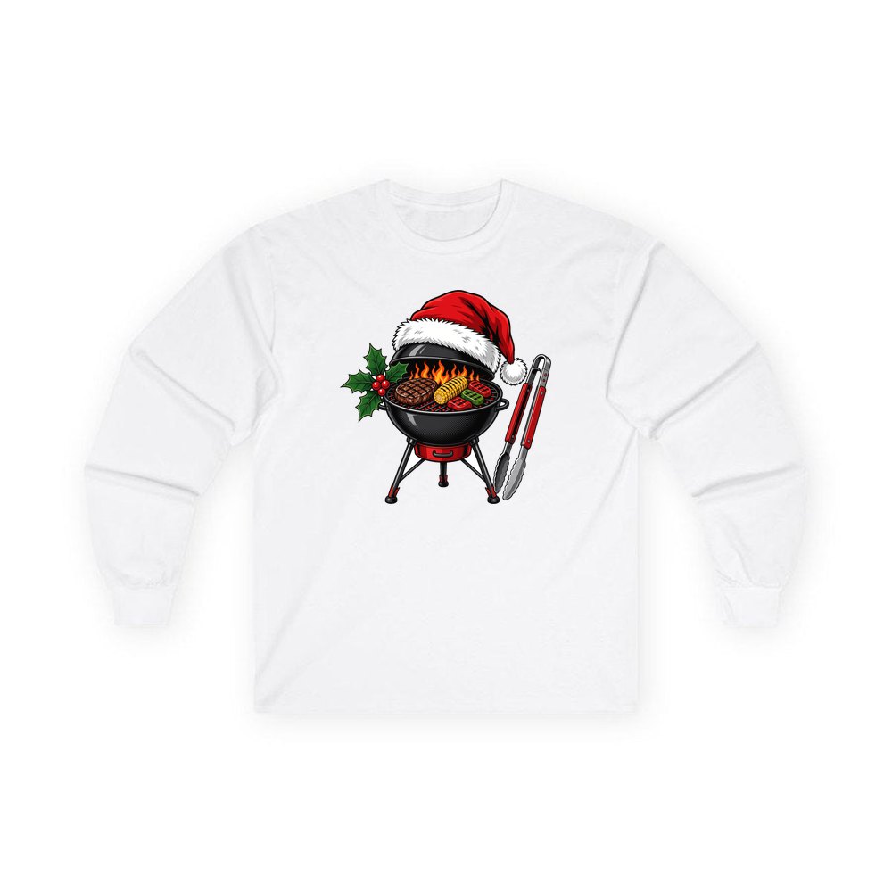 Christmas Barbecue And Tongs personalised long sleeve Christmas T-shirt in white