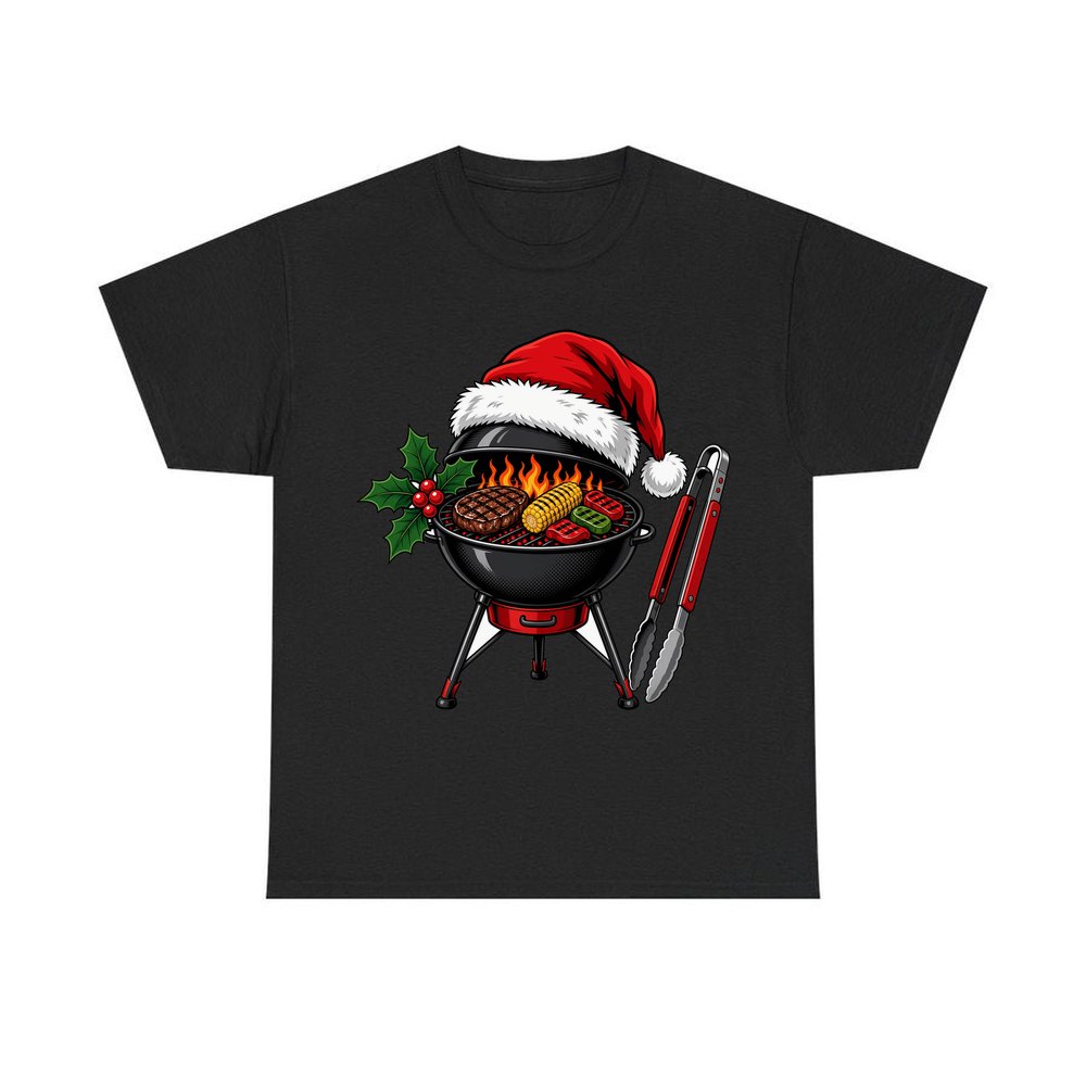 Christmas Barbecue And Tongs personalised Christmas T-shirt in black