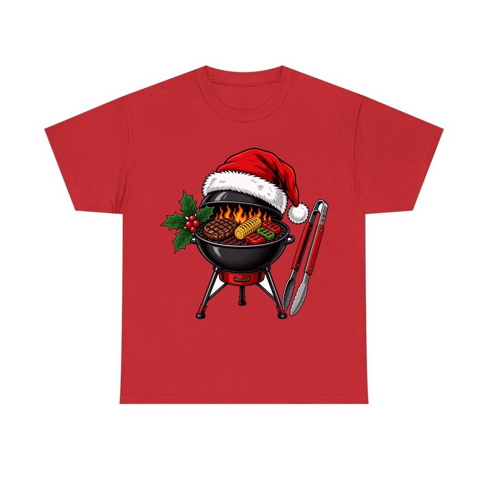 Christmas Barbecue And Tongs personalised Christmas T-shirt in red
