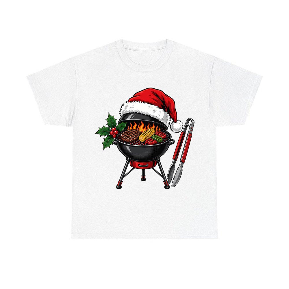 Christmas Barbecue And Tongs personalised Christmas T-shirt in white