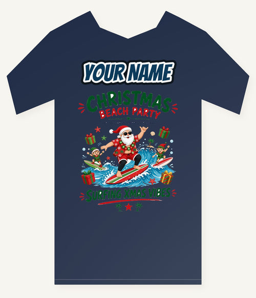 Christmas Beach Party Personalised Kids Tee and Baby Bodysuit