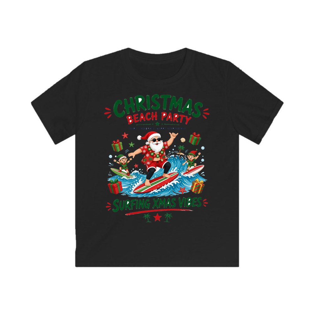 Christmas Beach Party personalised kids Christmas tee in black