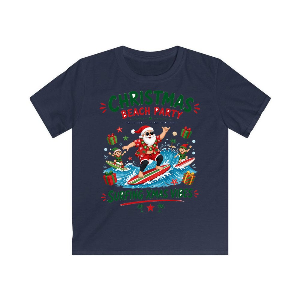 Christmas Beach Party personalised kids Christmas tee in navy