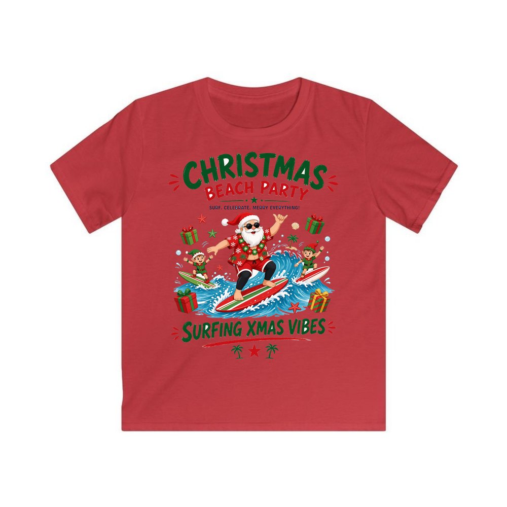 Christmas Beach Party personalised kids Christmas tee in red