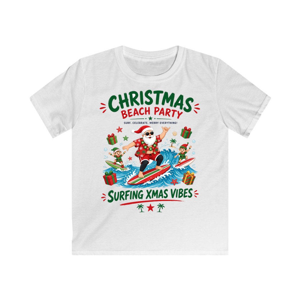 Christmas Beach Party personalised kids Christmas tee in white