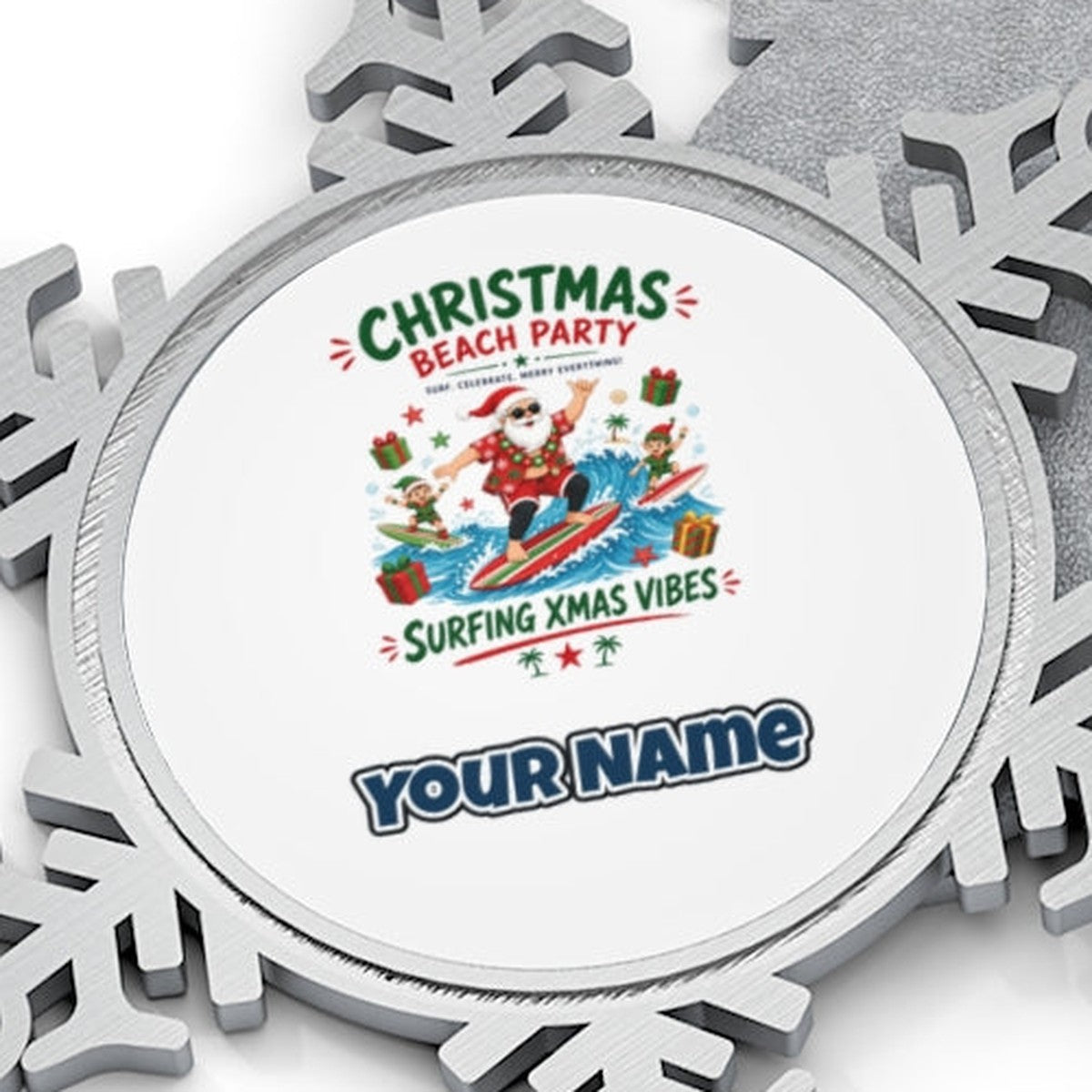 Christmas Beach Party Personalised Pewter Christmas Ornament