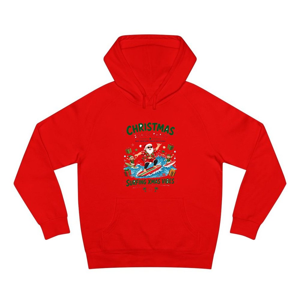Christmas Beach Party personalised Christmas hoodie in red