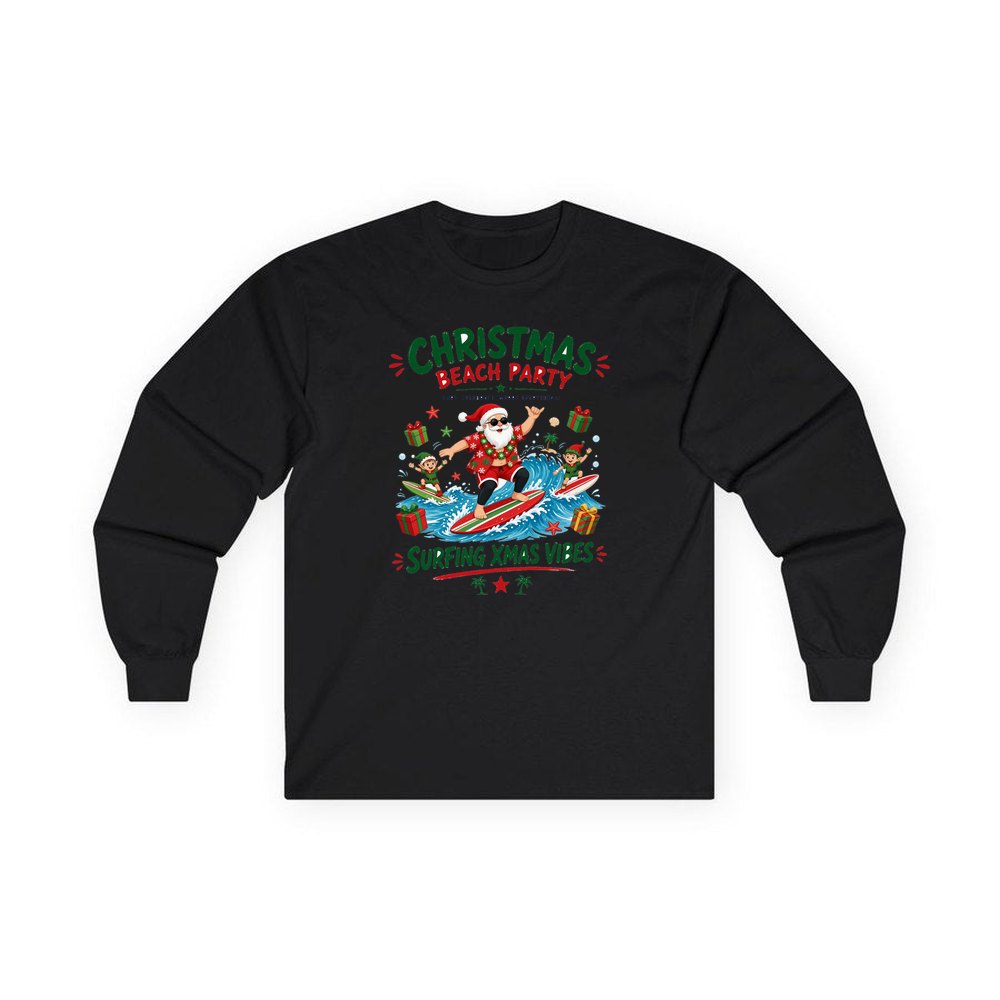 Christmas Beach Party personalised long sleeve Christmas T-shirt in black