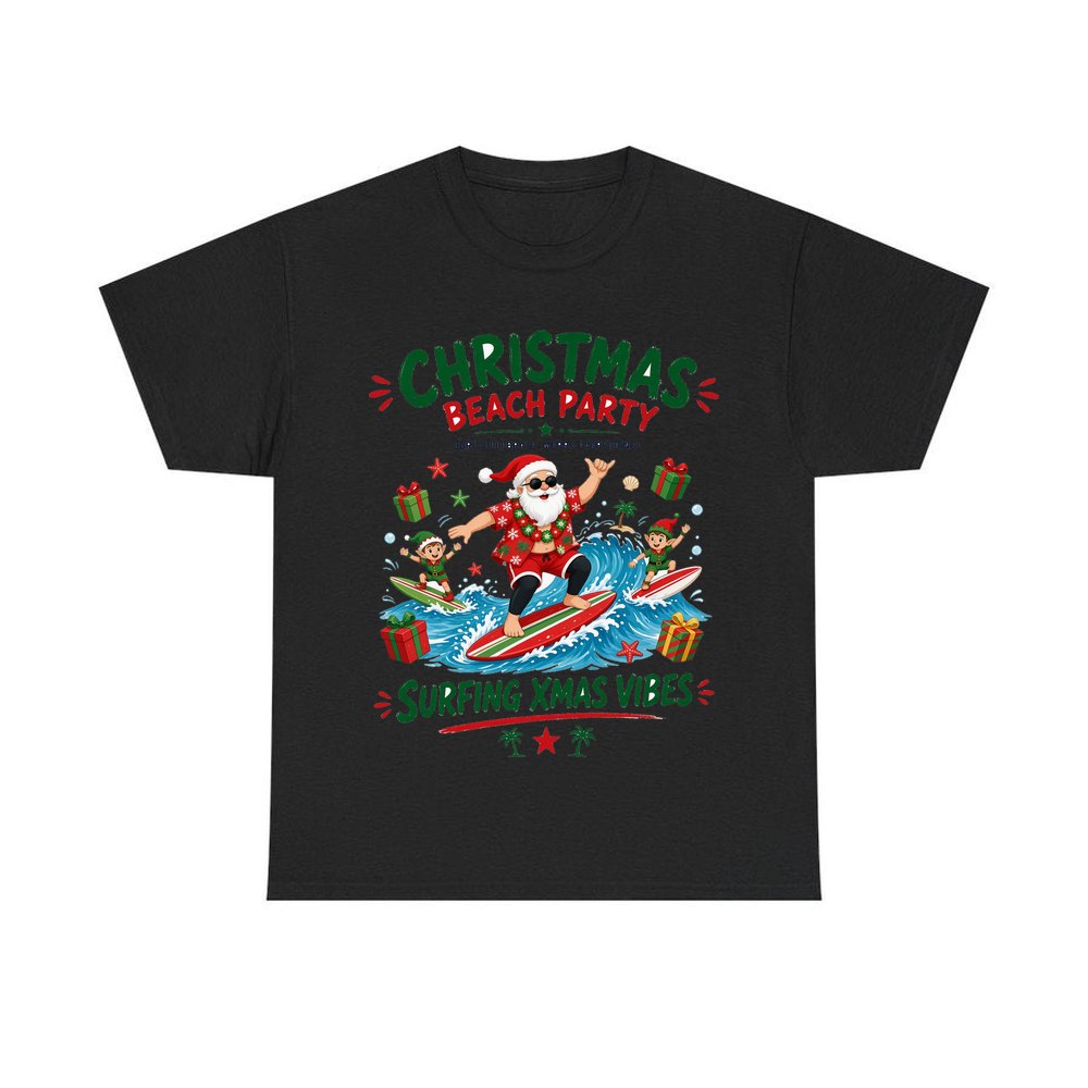Christmas Beach Party personalised Christmas T-shirt in black