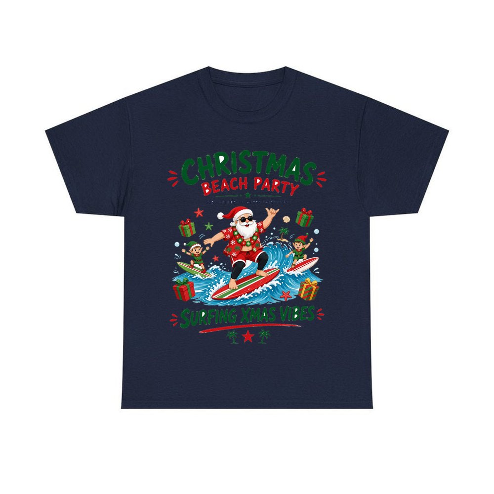Christmas Beach Party personalised Christmas T-shirt in navy