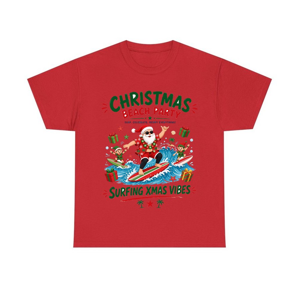 Christmas Beach Party personalised Christmas T-shirt in red