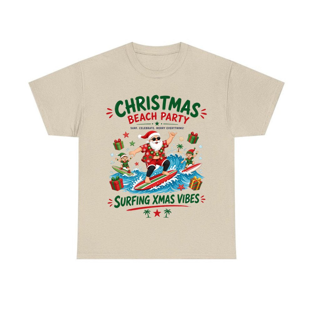 Christmas Beach Party personalised Christmas T-shirt in sand