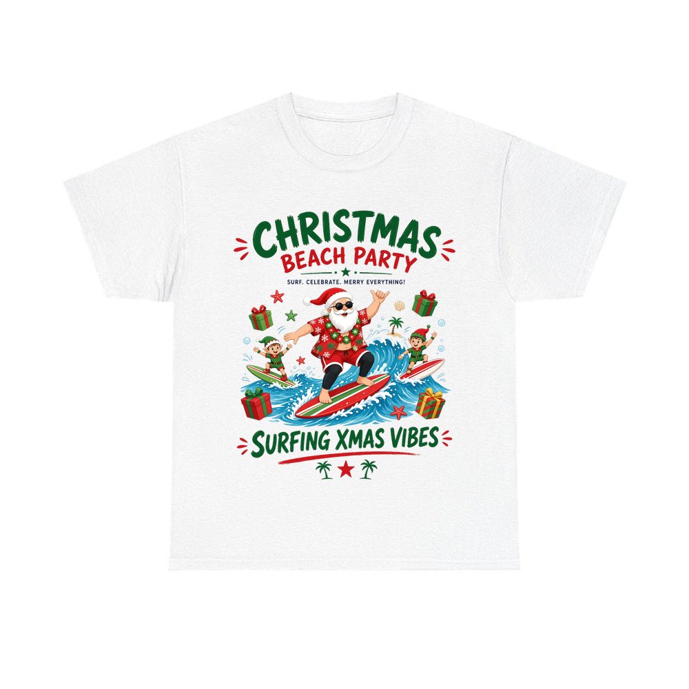 Christmas Beach Party personalised Christmas T-shirt in white
