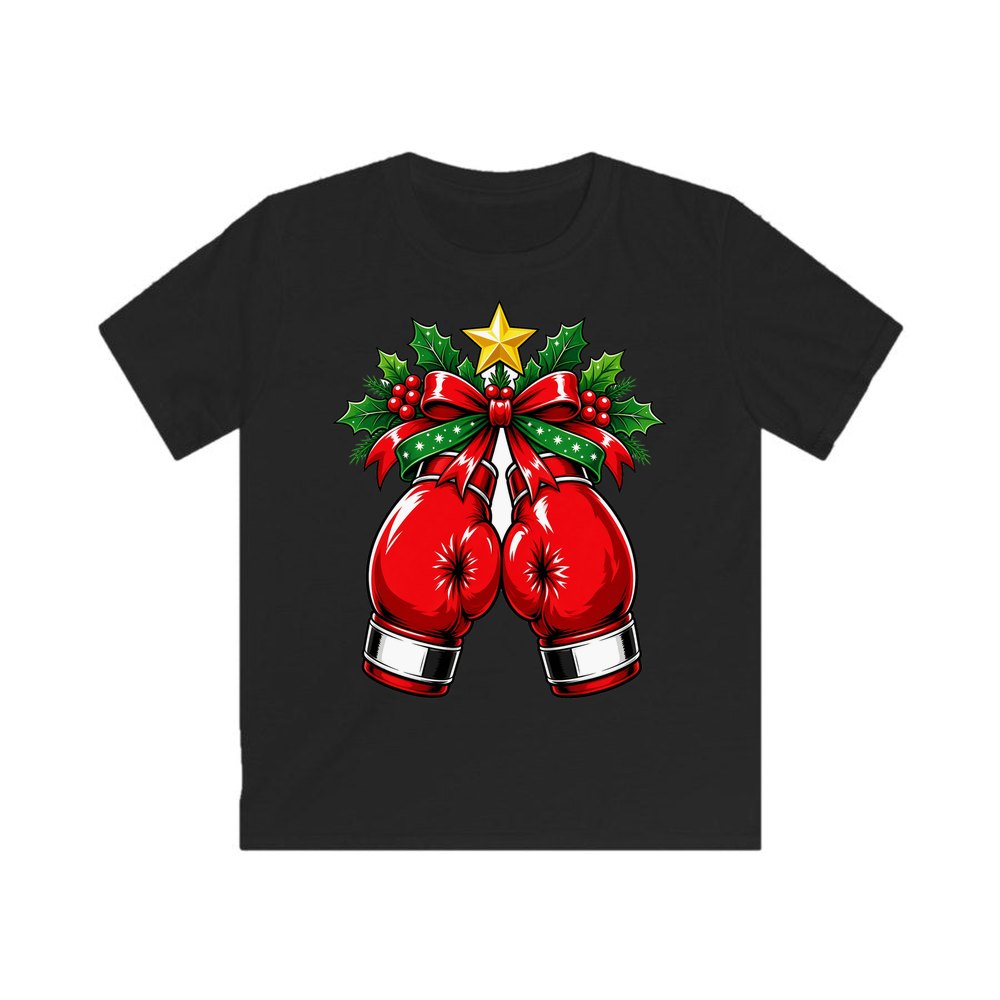 Christmas Boxing Gloves personalised kids Christmas tee in black