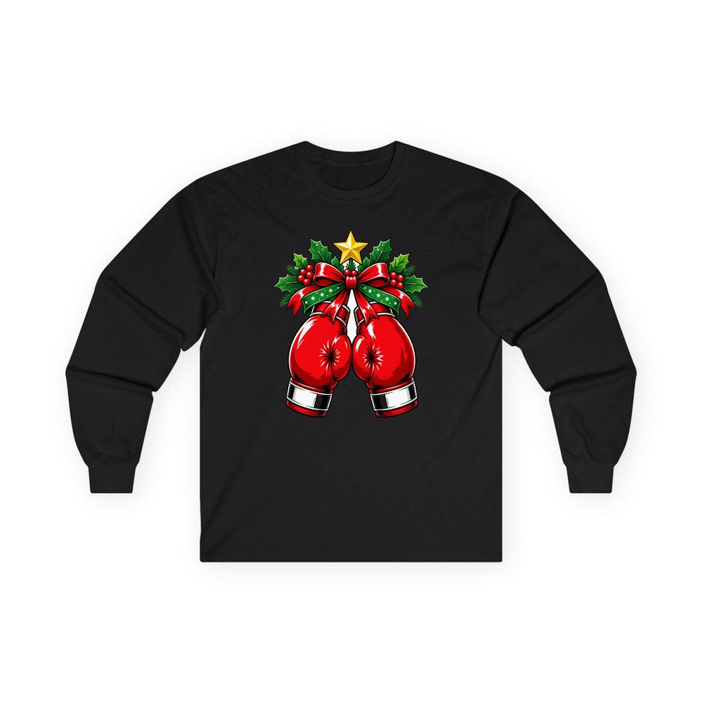 Christmas Boxing Gloves personalised long sleeve Christmas T-shirt in black