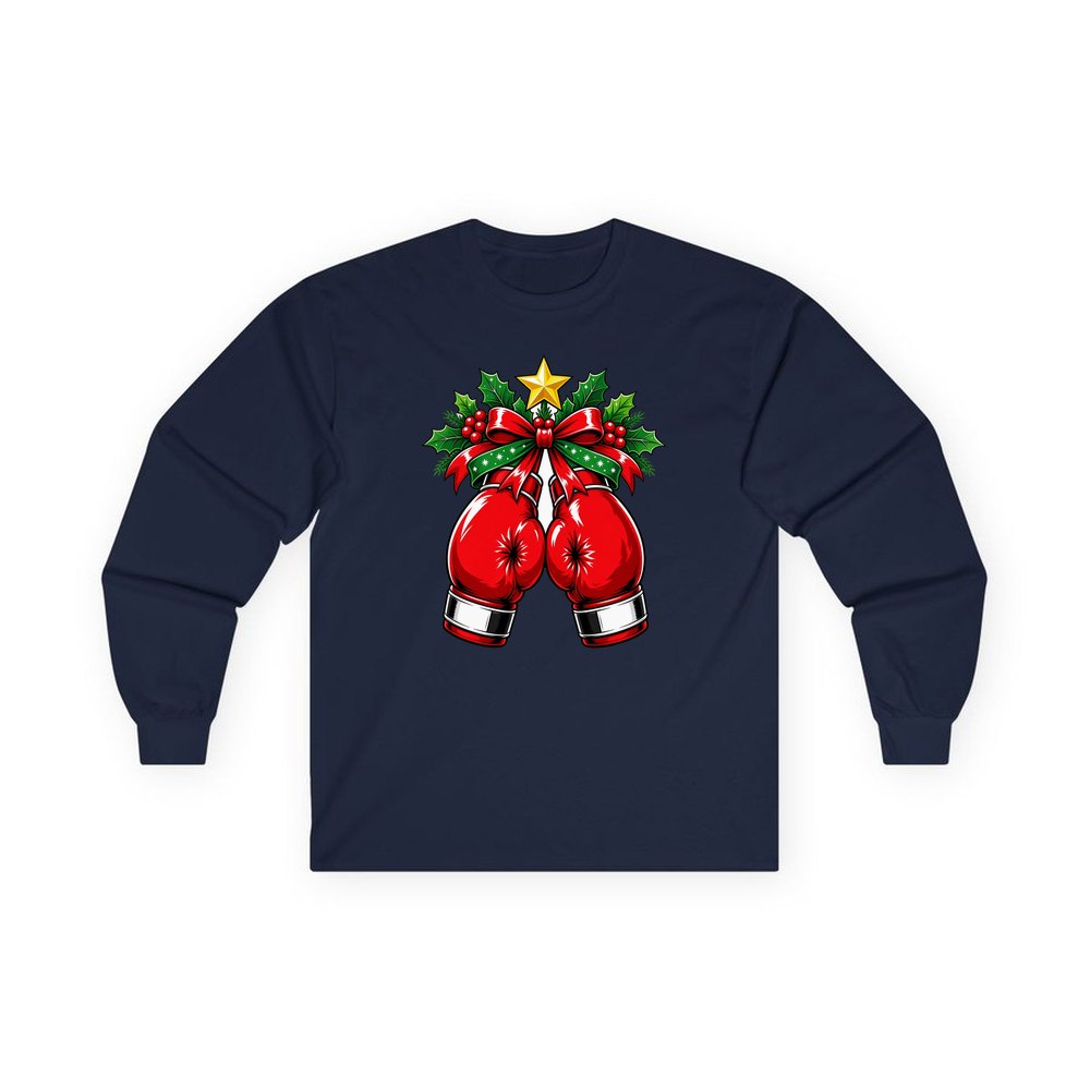 Christmas Boxing Gloves personalised long sleeve Christmas T-shirt in navy