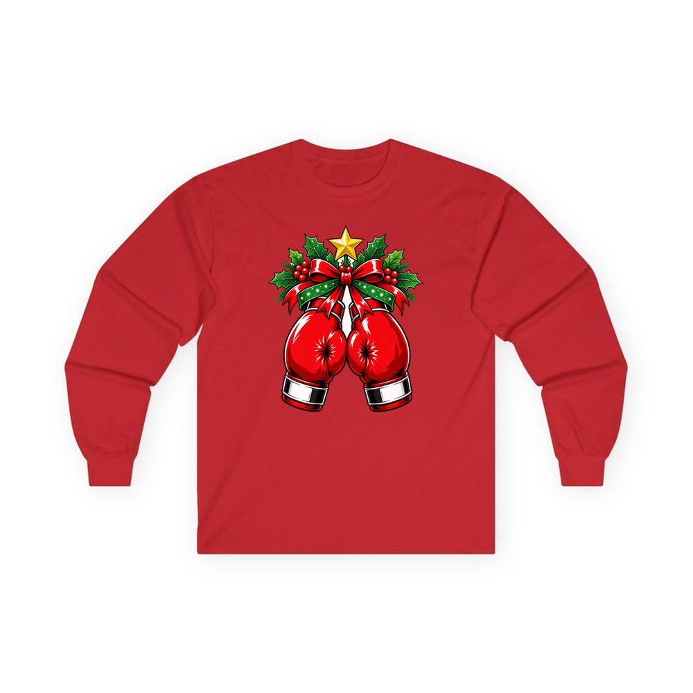 Christmas Boxing Gloves personalised long sleeve Christmas T-shirt in red