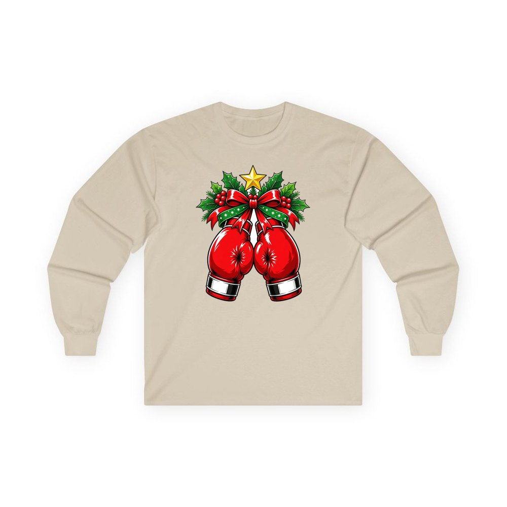 Christmas Boxing Gloves personalised long sleeve Christmas T-shirt in sand