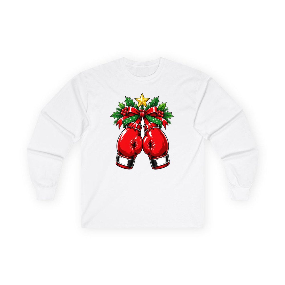Christmas Boxing Gloves personalised long sleeve Christmas T-shirt in white