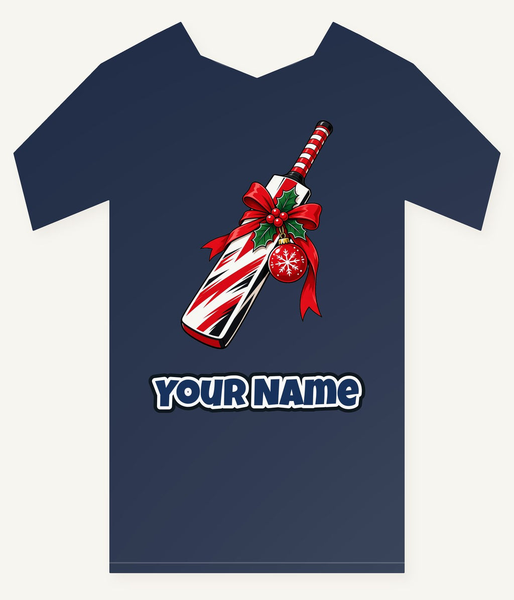 Christmas Cricket Bat Personalised Kids Tee and Baby Bodysuit