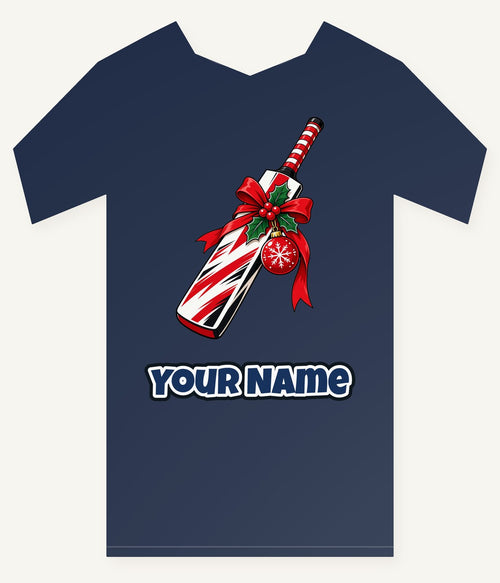 Christmas Cricket Bat Personalised Kids Tee and Baby Bodysuit