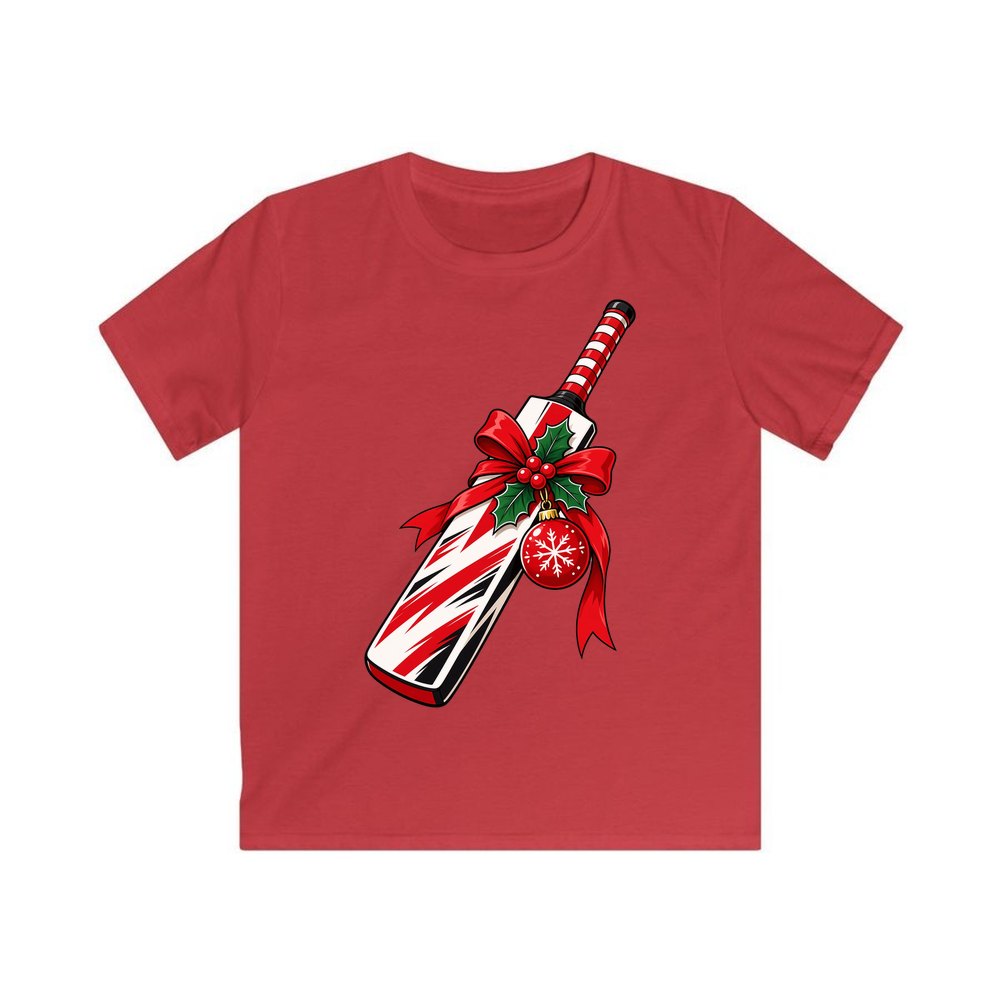 Christmas Cricket Bat personalised kids Christmas tee in red