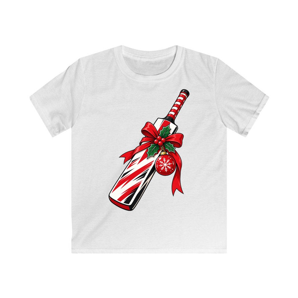 Christmas Cricket Bat personalised kids Christmas tee in white