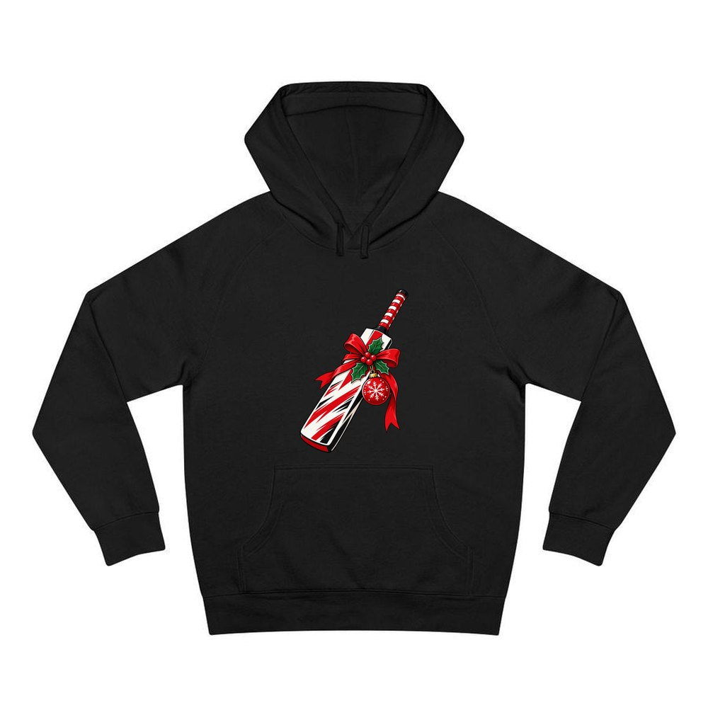 Christmas Cricket Bat personalised Christmas hoodie in black