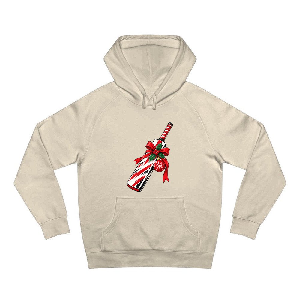 Christmas Cricket Bat personalised Christmas hoodie in sand