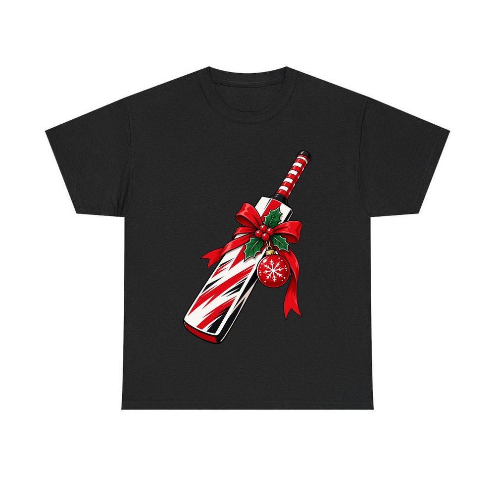 Christmas Cricket Bat personalised Christmas T-shirt in black