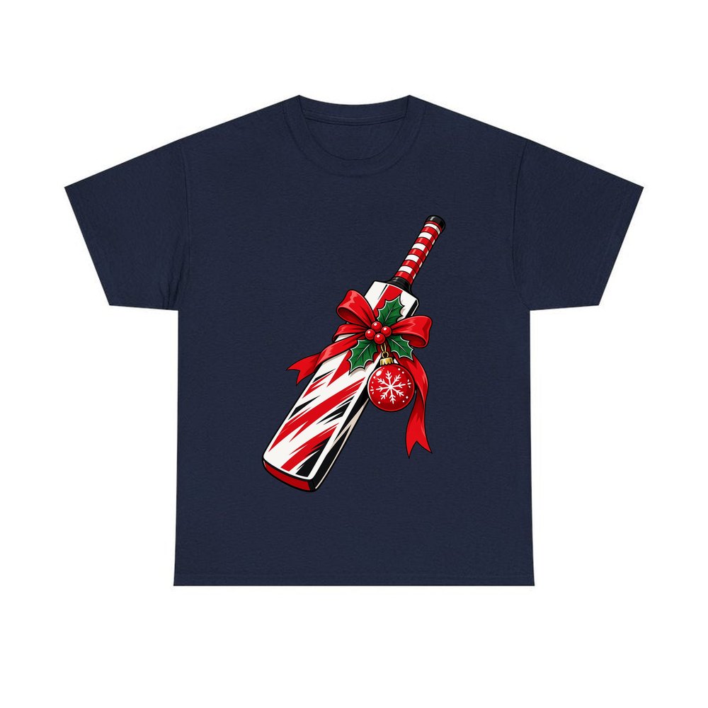 Christmas Cricket Bat personalised Christmas T-shirt in navy