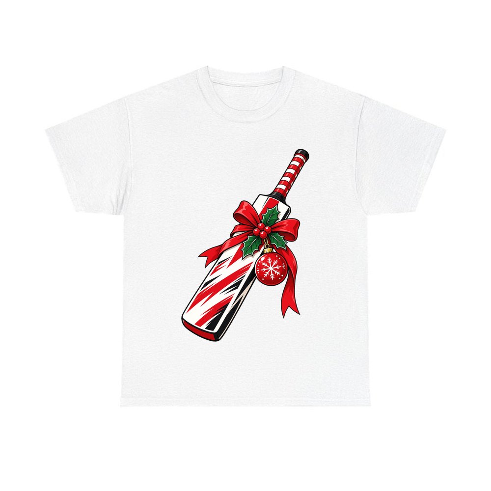 Christmas Cricket Bat personalised Christmas T-shirt in white
