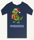 Christmas Dinosaur With Present Personalised Kids and Baby Christmas Tee