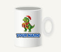 Christmas Dinosaur With Present Personalised Christmas Mug
