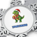 Christmas Dinosaur With Present Personalised Pewter Christmas Ornament