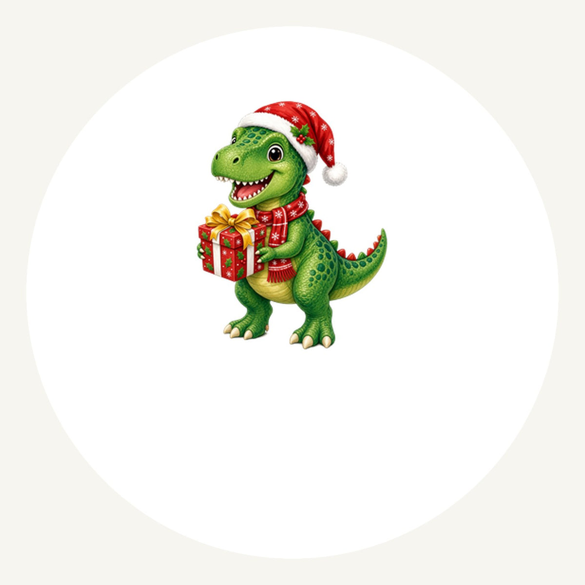 Christmas Dinosaur With Present Personalised Pewter Christmas Ornament