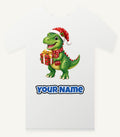 Christmas Dinosaur With Present Personalised Christmas T-Shirt and Hoodie