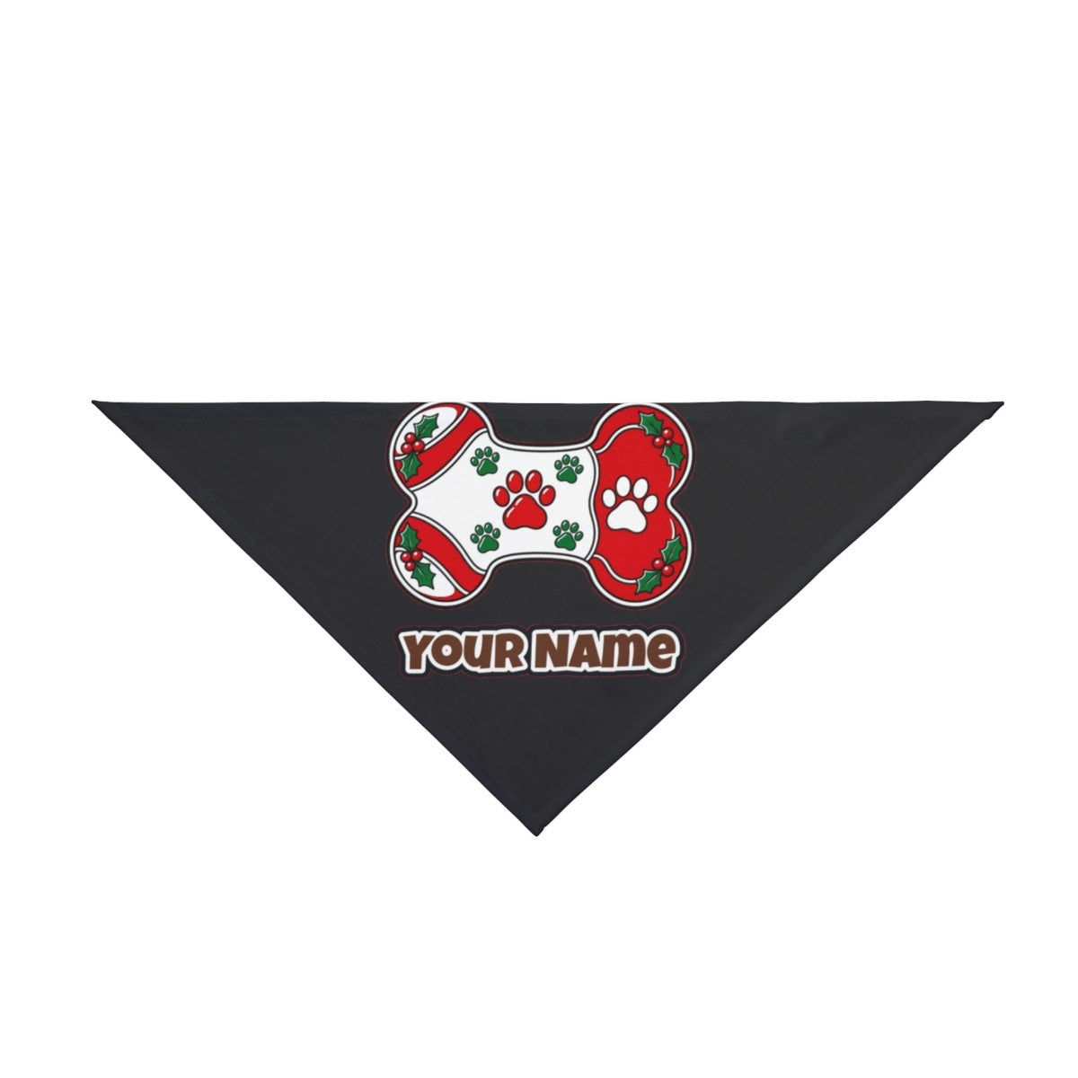 Christmas Dog Bone Paw Prints personalised Christmas pet bandana in black, tie-on style