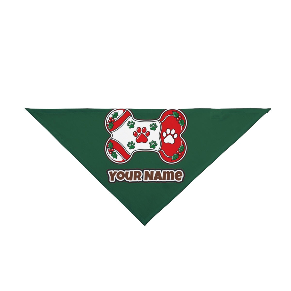 Christmas Dog Bone Paw Prints personalised Christmas pet bandana in green, tie-on style