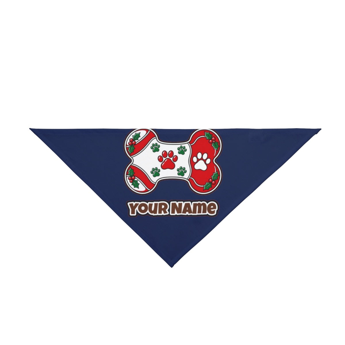 Christmas Dog Bone Paw Prints personalised Christmas pet bandana in navy, tie-on style