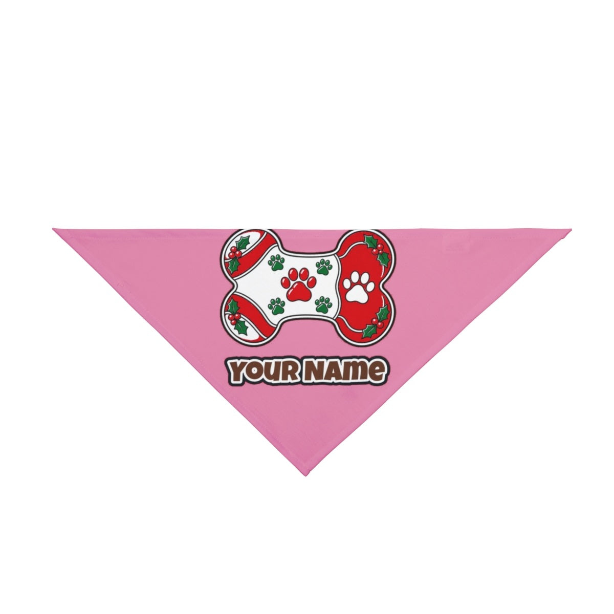 Christmas Dog Bone Paw Prints personalised Christmas pet bandana in pink, tie-on style