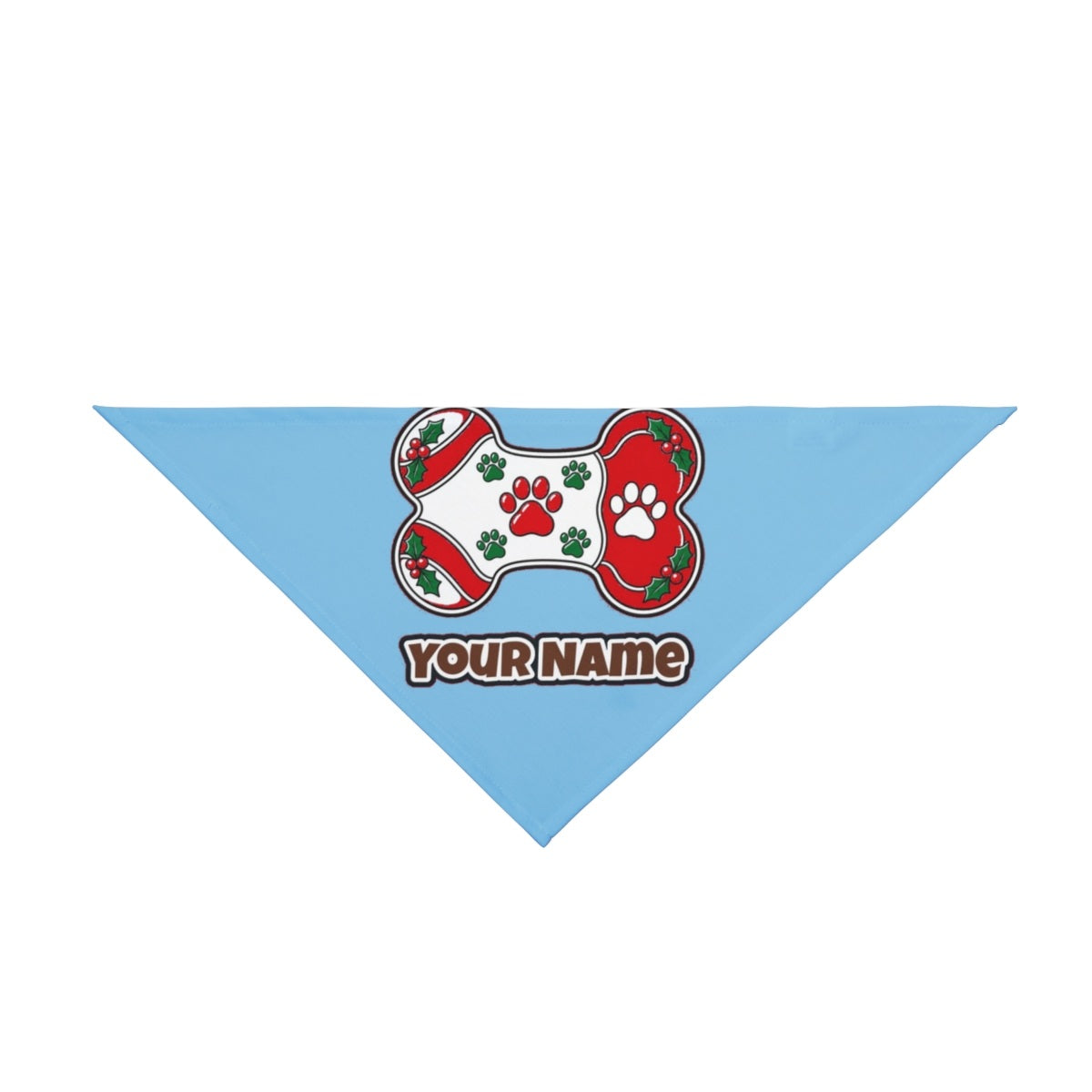 Christmas Dog Bone Paw Prints personalised Christmas pet bandana in sky blue, tie-on style