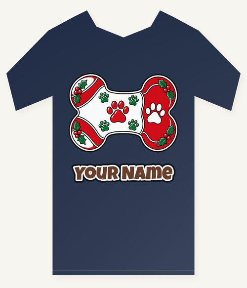 Christmas Dog Bone Paw Prints Personalised Kids Tee and Baby Bodysuit