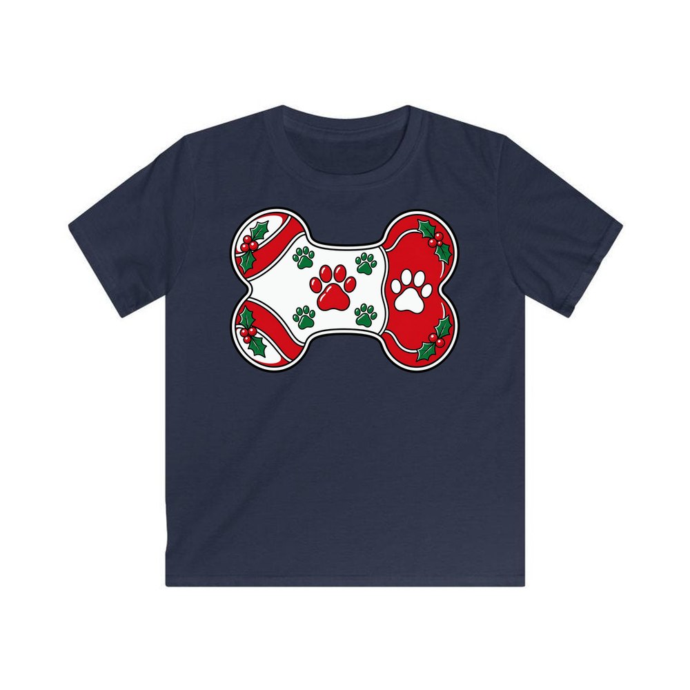 Christmas Dog Bone Paw Prints personalised kids Christmas tee in navy
