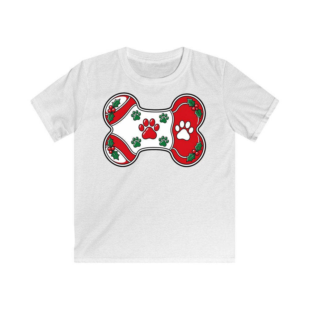 Christmas Dog Bone Paw Prints personalised kids Christmas tee in white